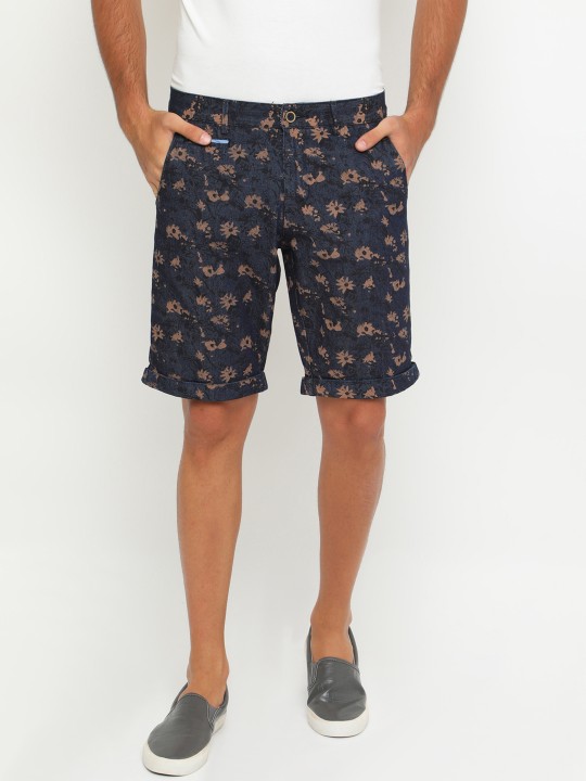 Men Blue Printed Slim Fit Regular Shorts 30
