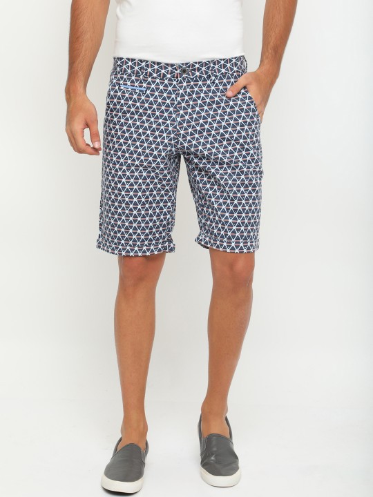 Men Navy Blue Printed Slim Fit Regular Shorts 36