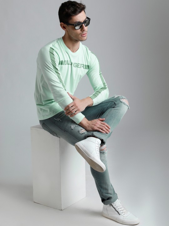 Men Green Printed Round Neck T-shirt S