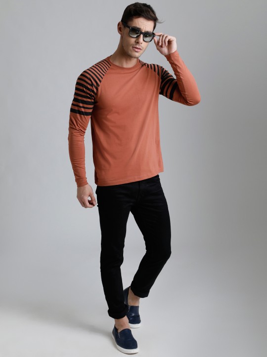 Men Brown Solid Round Neck T-shirt S