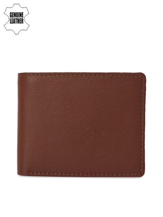 Men Tan Textured Two Fold Genuine Leather Wallet