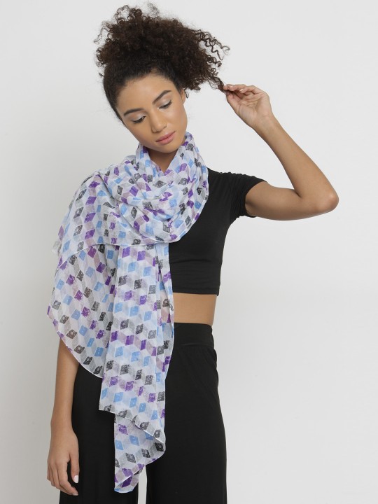 Women Blue & White Printed Stole