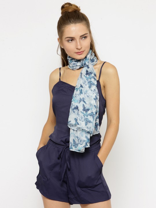 Women Blue & Navy Blue Digital Print Stole
