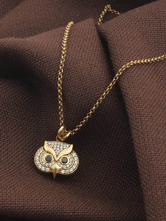 Gold-Toned Love Sword CZ Stone-Studded Pendant With Chain