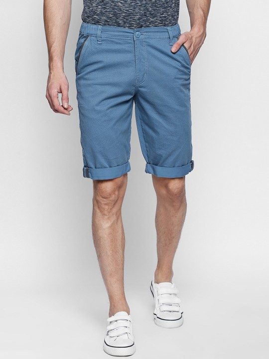 Men Blue Solid Regular Fit Regular Shorts 30