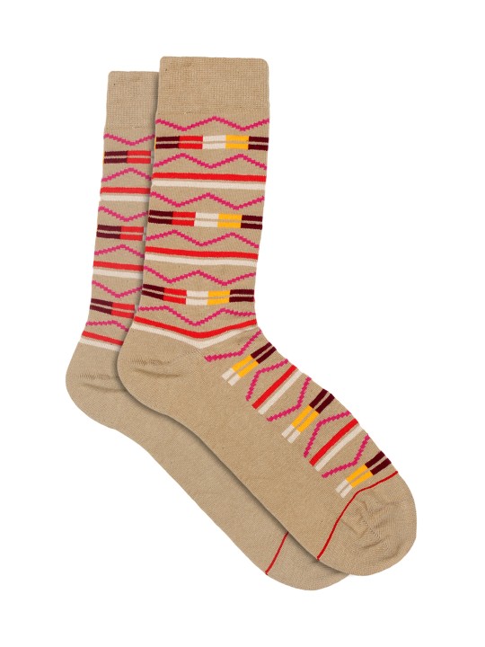 Men Beige & Red Patterned Socks