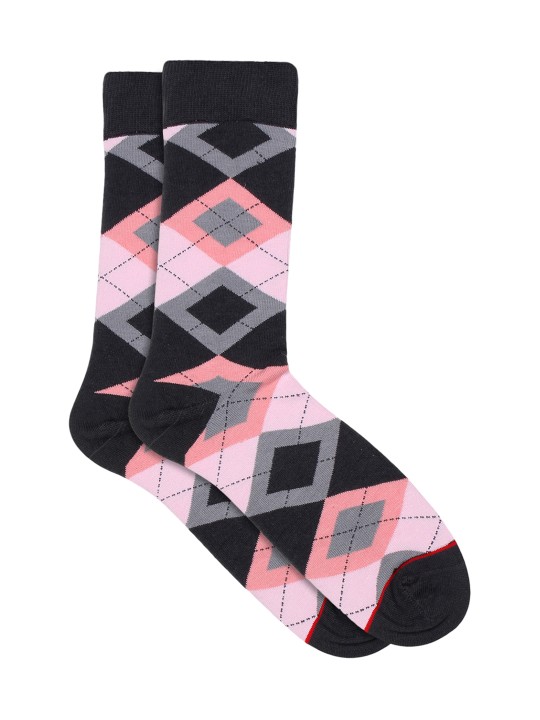 Men Grey & Pink Patterned Socks