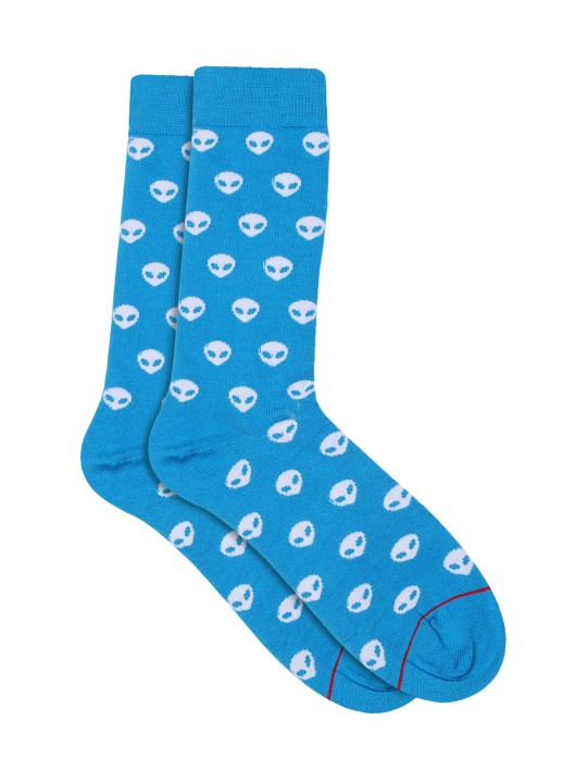 Men Turquoise Blue & White Patterned Socks