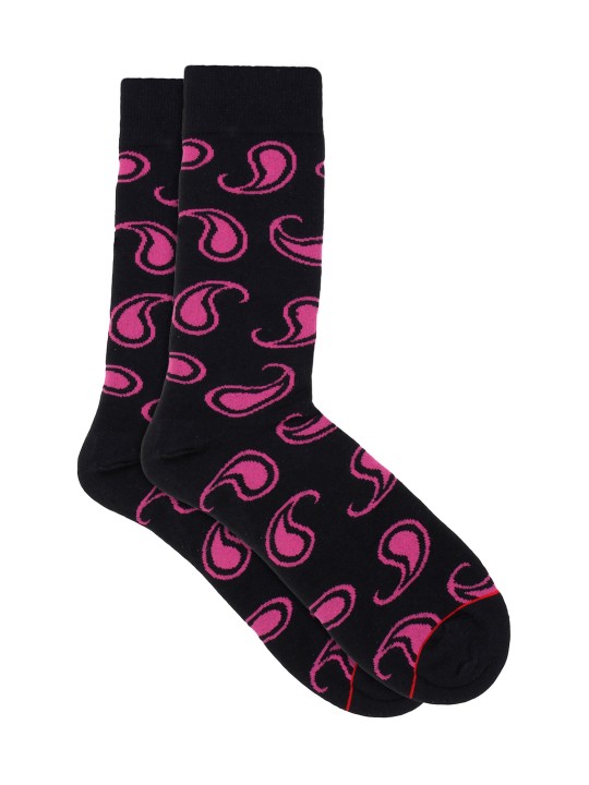 Men Black & Pink Patterned Socks