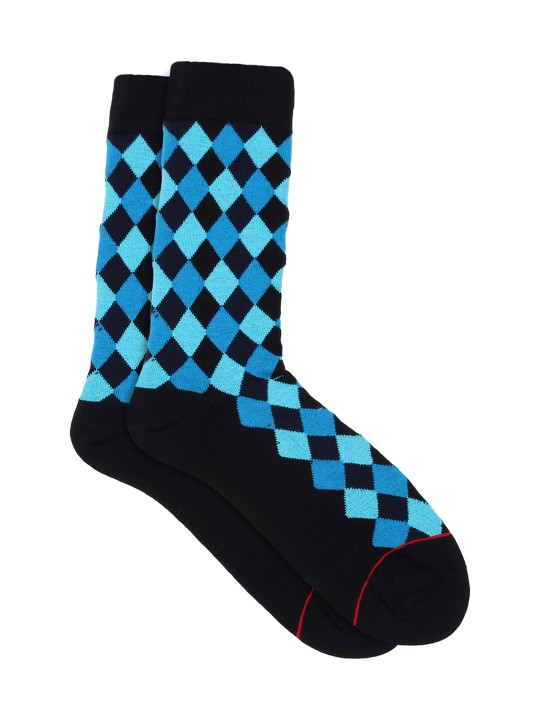 Men Black & Turquoise Blue Patterned Socks