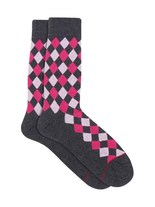 Men Grey & Pink Patterned Socks