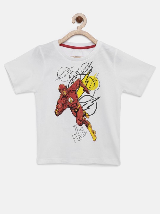 Boys White Printed Flash Justice League Round Neck T-shirt 2-3Y