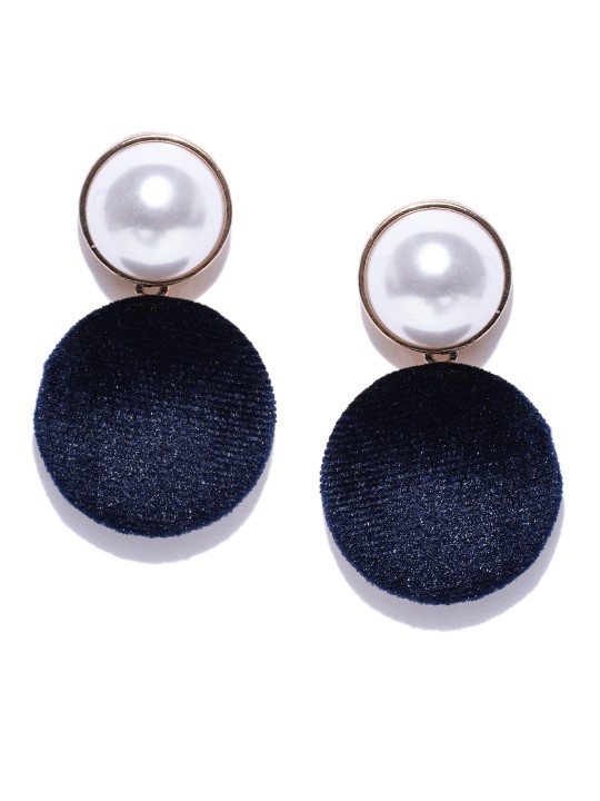 White & Navy Gold-Plated Circular Drop Earrings