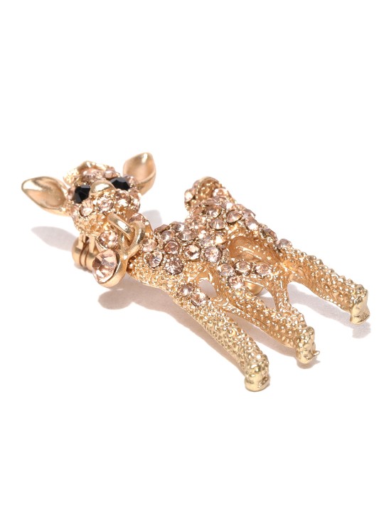 Women Gold-Toned CZ Stone-Studded Deer-Shaped Brooch