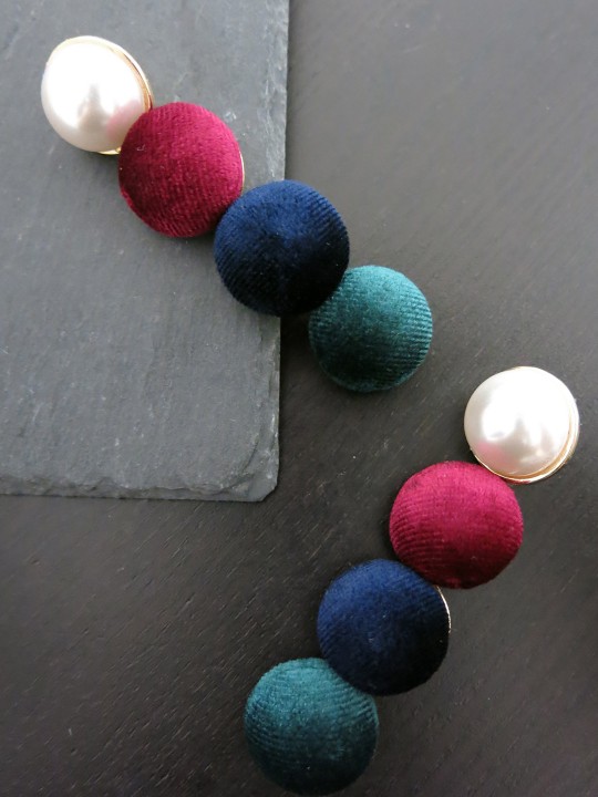 White & Maroon Gold-Plated Circular Drop Earrings