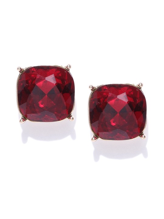 Red Gold-Plated Square Studs