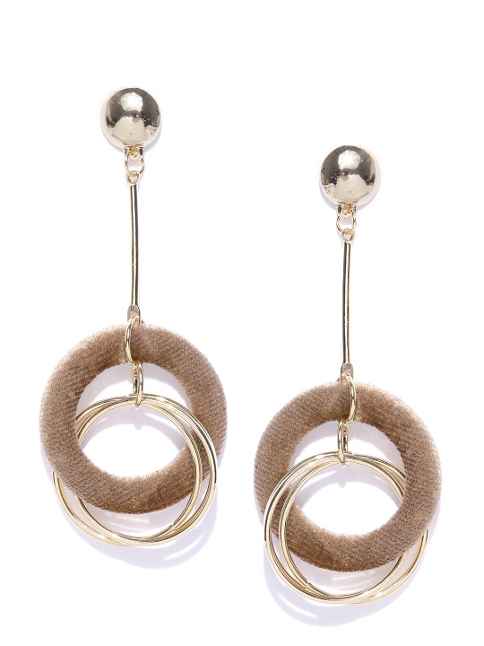 Brown Gold-Plated Handcrafted Circular Drop Earrings