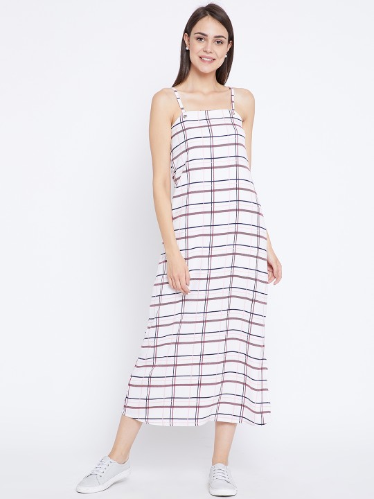 Women Off-White Checked Maxi Dress XS