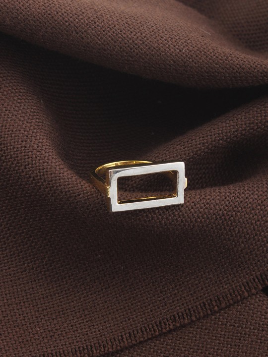 Gold-Toned Geometric White Enamelled Ring