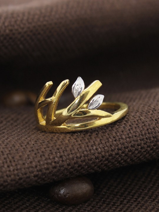 Gold-Toned Tree Textured Branch Ring