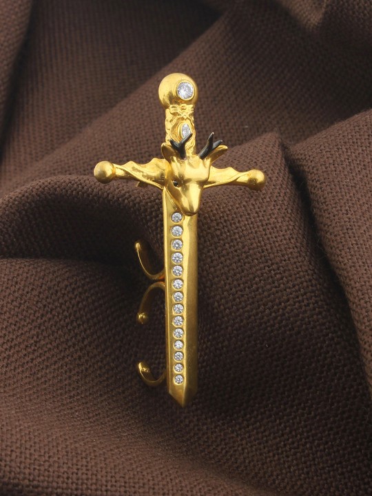 Gold-Toned Deer & Sword-Shaped White CZ Studded Ring