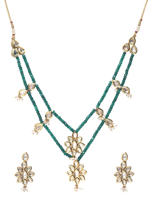 Aradhya Jewellery Arts Multilayered gold plated kundan and emerald set
