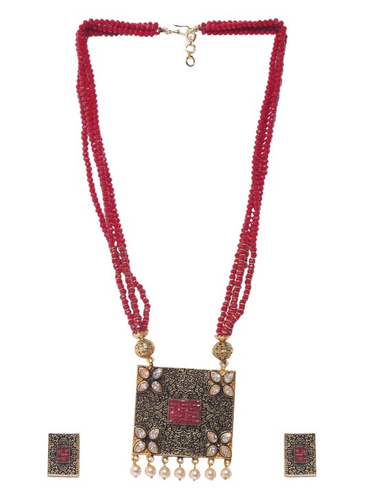 Gold-Plated Gold-Toned & Red Jewellery Set