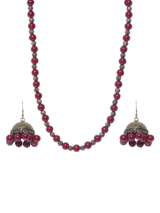 Bronze-Toned & Maroon Gold-Plated Necklace Set