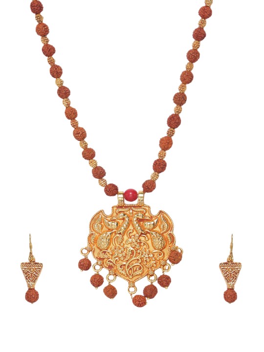 Gold-Plated Brown & Mustard Jewellery Set