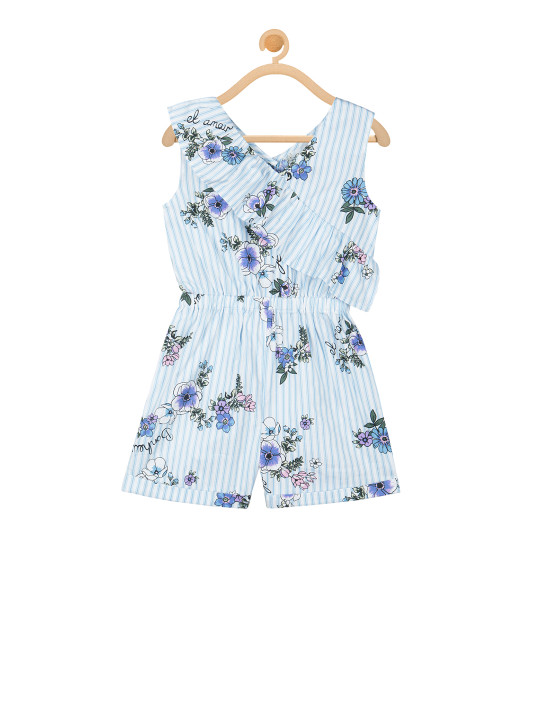 Girls Blue Printed Playsuit