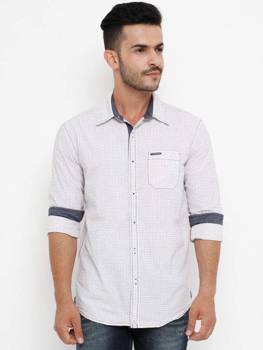 Men White Smart Slim Fit Checked Casual Shirt 40