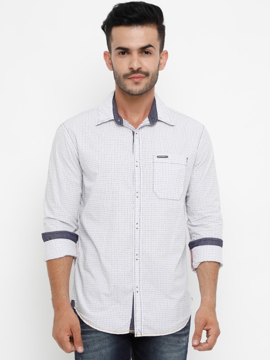 Men White Smart Slim Fit Checked Casual Shirt 40