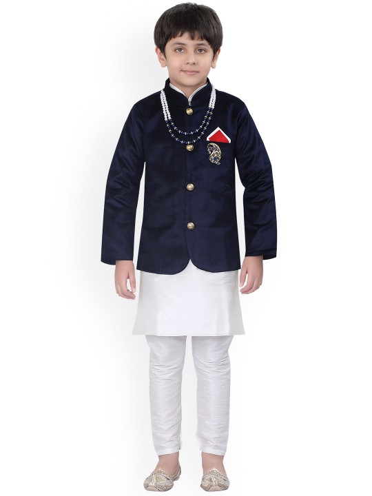 Boys Navy Blue Printed Kurta with Pyjamas 6-12M