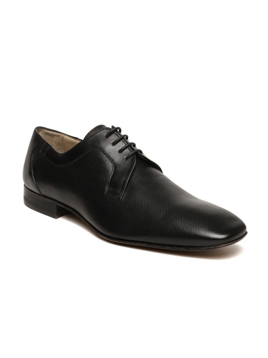 Men Black Textured Leather Derbys 6