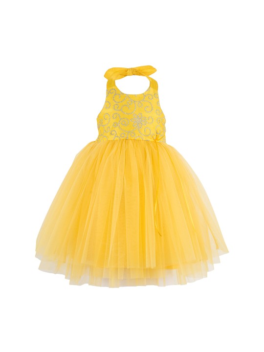 Girls Yellow Embellished Fit and Flare Dress 2-3Y