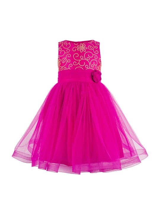 Girls Pink Embellished Fit and Flare Dress 2-3Y