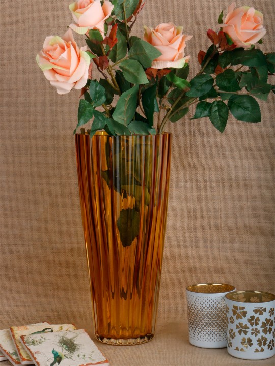 Brown Ridged Glass Vase