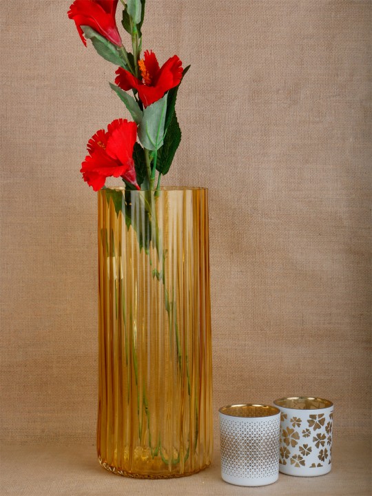 Brown Ridged Glass Vase