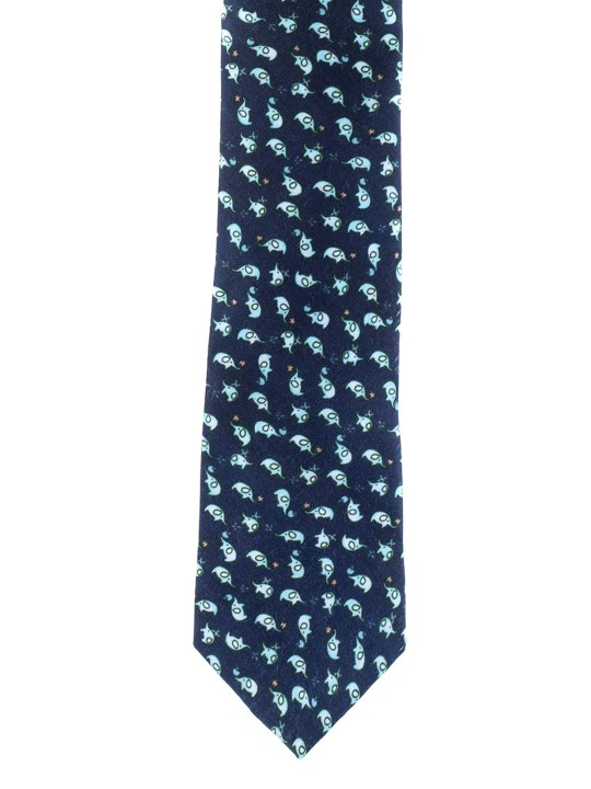 Navy Blue Elephant Printed Skinny Tie