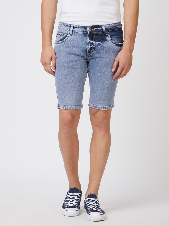 Men Blue Washed Skinny Fit Denim Shorts 30