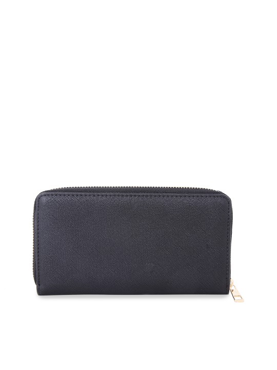 Women Black Solid Zip Around Wallet