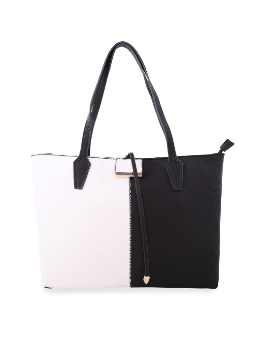 Black & White Colourblocked Handheld Bag