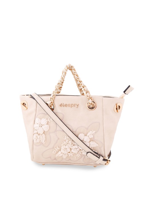 Peach-Coloured & Off-White Embellished Handheld Bag