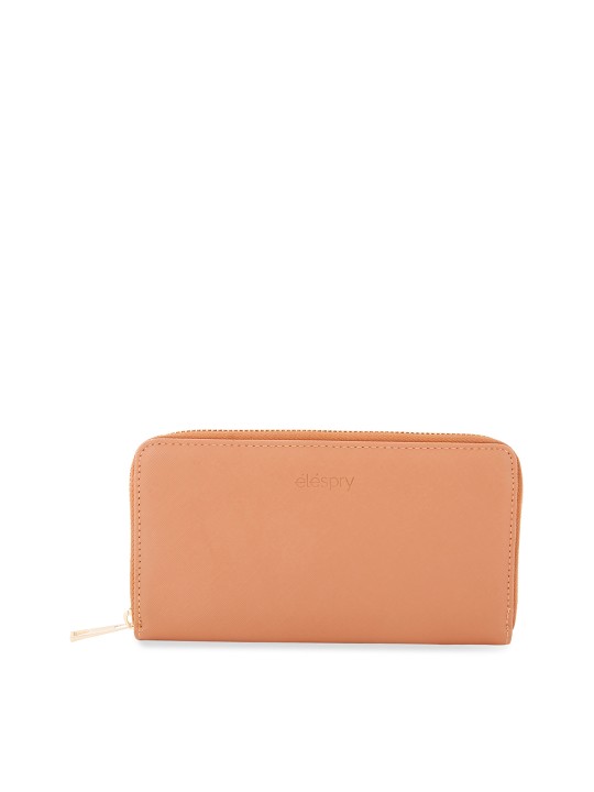Women Brown Solid Zip Around Wallet