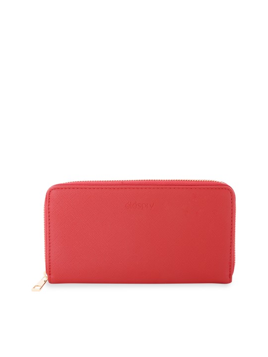 Women Red Solid Zip Around Wallet