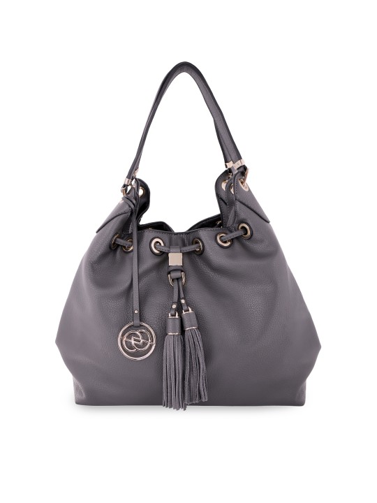 Grey Solid Hobo Bag