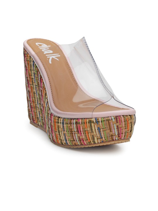 Women Transparent & Multicoloured Striped Peep Toes 36