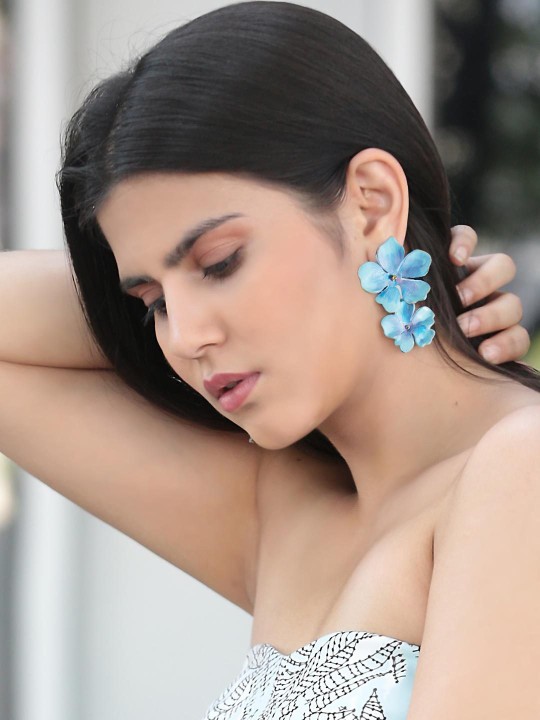 Blue Floral Drop Earrings