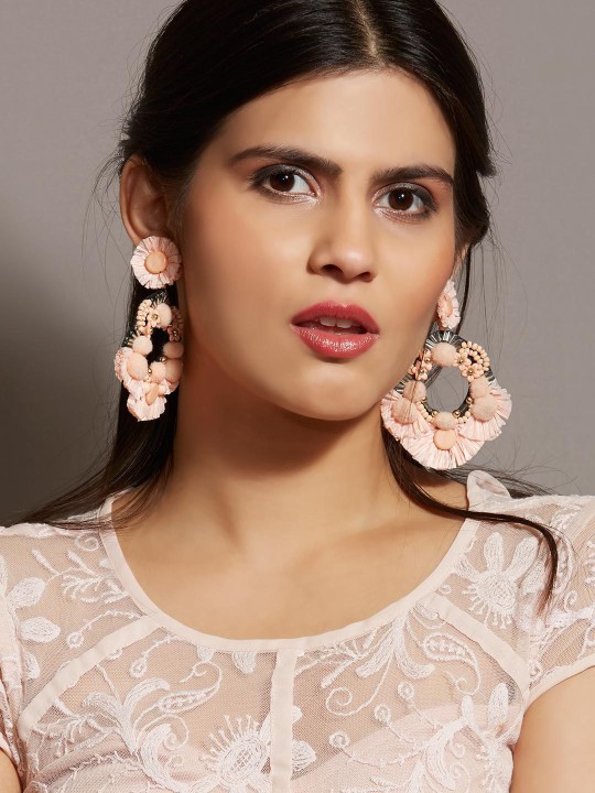 Peach-Coloured Floral Drop Earrings