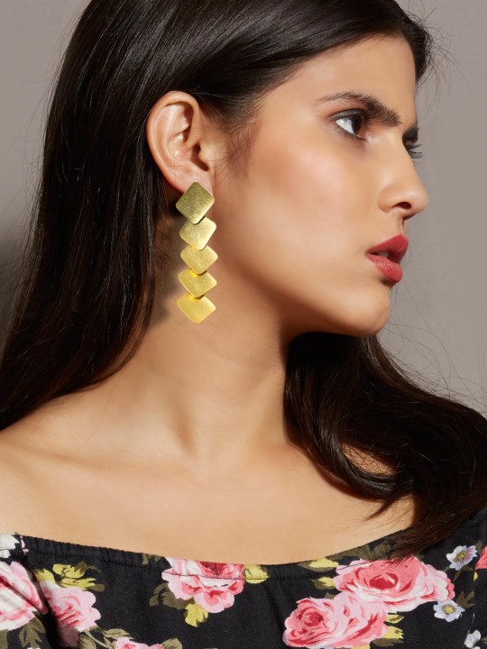 Gold-Plated Contemporary Drop Earrings